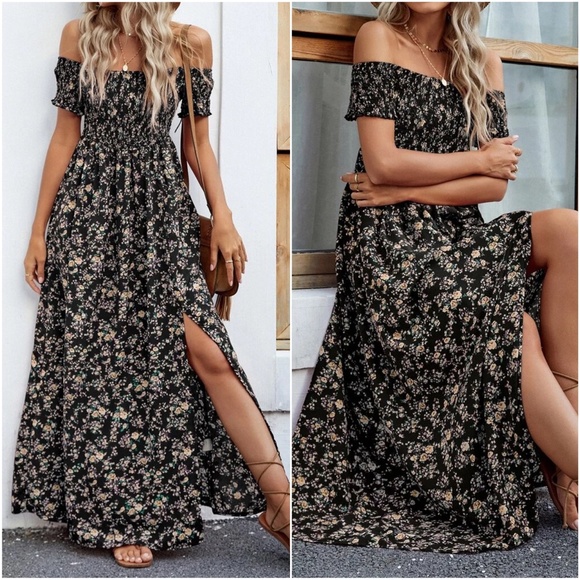 Boho Floral Print Off Shoulder Maxi Dress - Picture 7 of 8